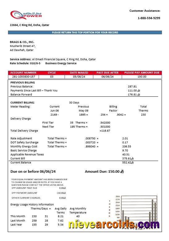 Realistic Qatar Power Company Electricity Business Utility Bill Template In Word And PDF Formats