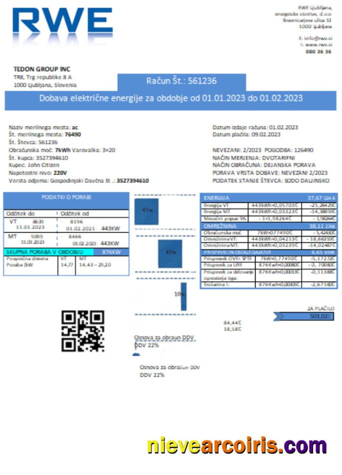 RWE Electricity Proof Of Address Utility Business Bill, SCR Template