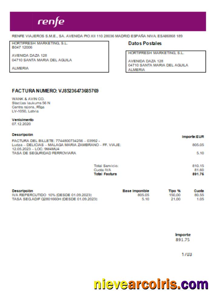 Renfe Utility Business Bill, SCR Sample