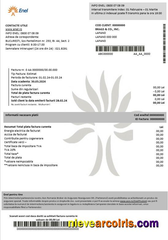 Premium Romania Enel Electricity Proof Of Address Business Utility Bill Template In Word And PDF Formats (2)