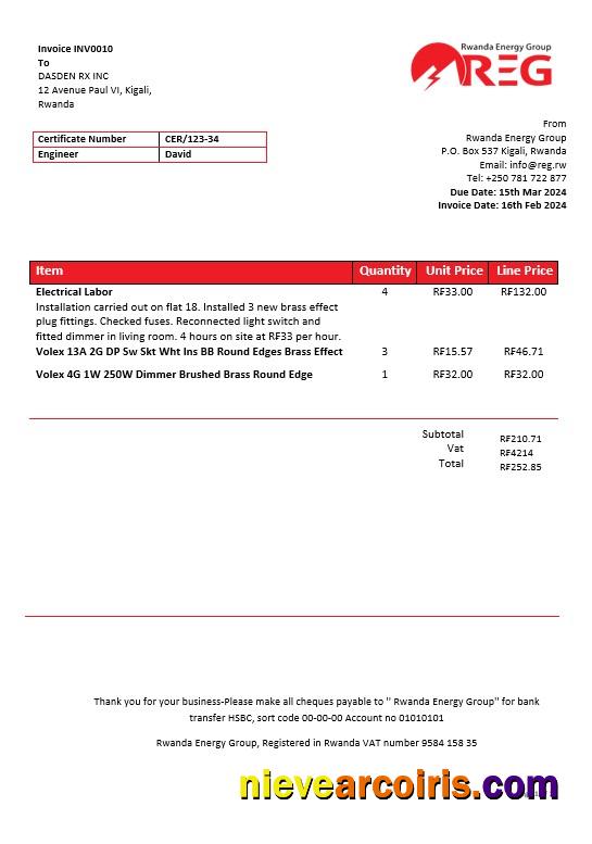 Editable Rwanda Energy Group Electricity Business Utility Bill Template In Word And PDF Formats