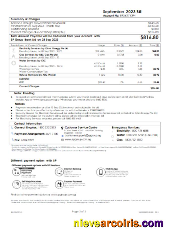SP Group Utility Business Bill, SCR, Page 2 Template