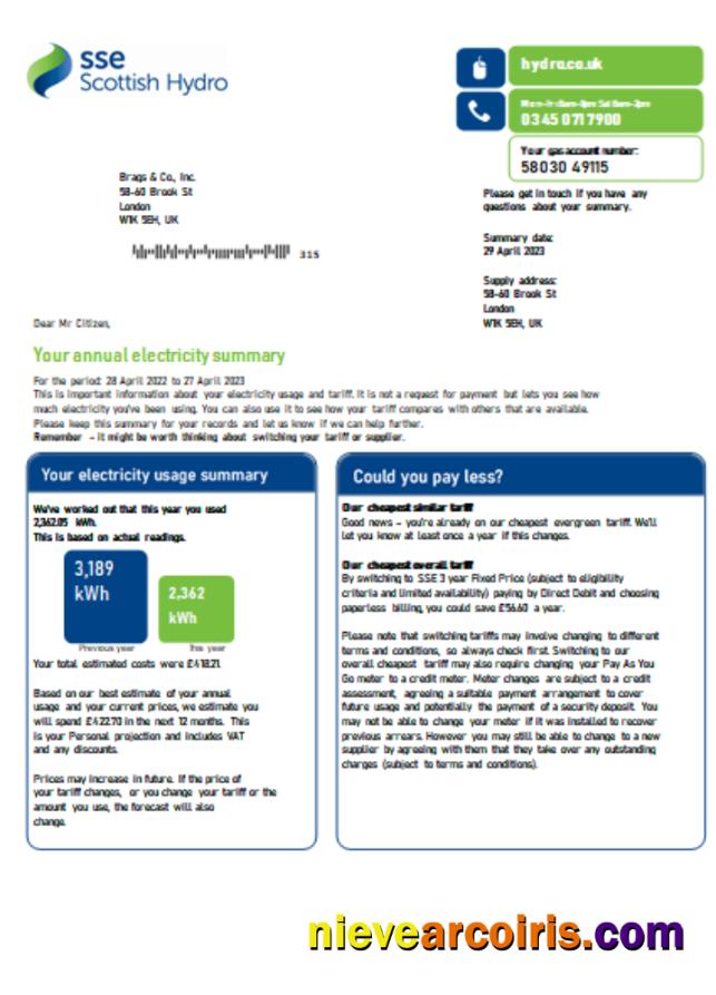 SSE Energy Utility Business Bill, SCR Sample