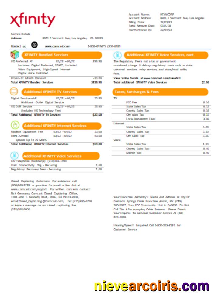 San Francisco Xfinity Comcast Utility Business Bill SCR Page 2 Template