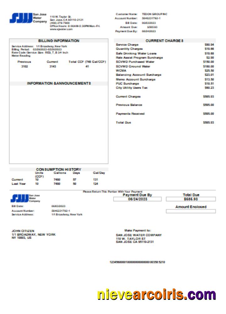 San Jose Water Utility Business Bill, SCR Sample
