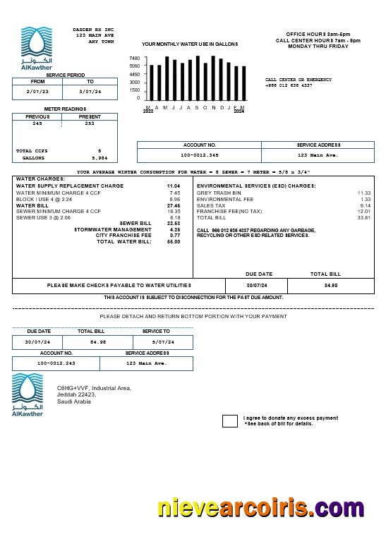 Premium Saudi Arabia AlKawther Business Utility Bill, Word And PDF Template