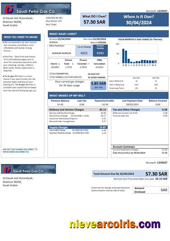Premium Saudi Arabia Saudi Petro Gas Business Utility Bill, Word And PDF Template