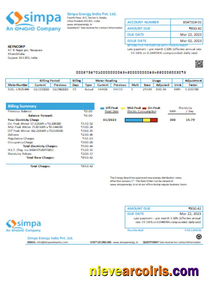 Simpa Energy India Pvt. Ltd Utility Business Bill, SCR Photolook