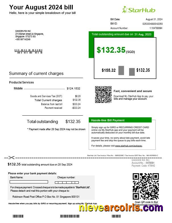 Premium Singapore StarHub Business Utility Bill Template In Word And PDF Formats