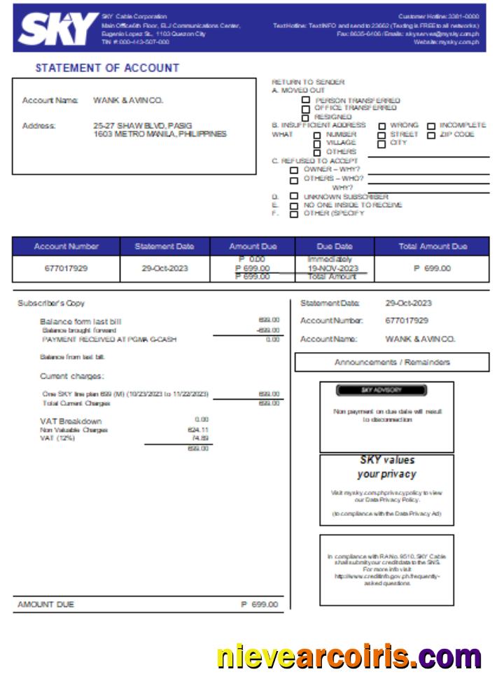 Sky Cable Corporation Utility Business Bill, SCR Preview