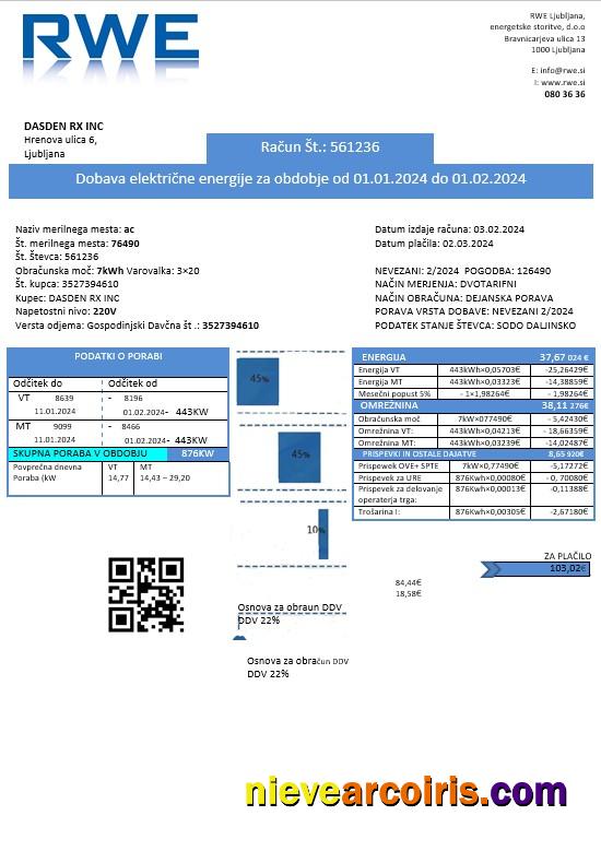 Realistic Slovenia RWE Electricity Proof Of Address Business Utility Bill Template In Word And PDF Formats