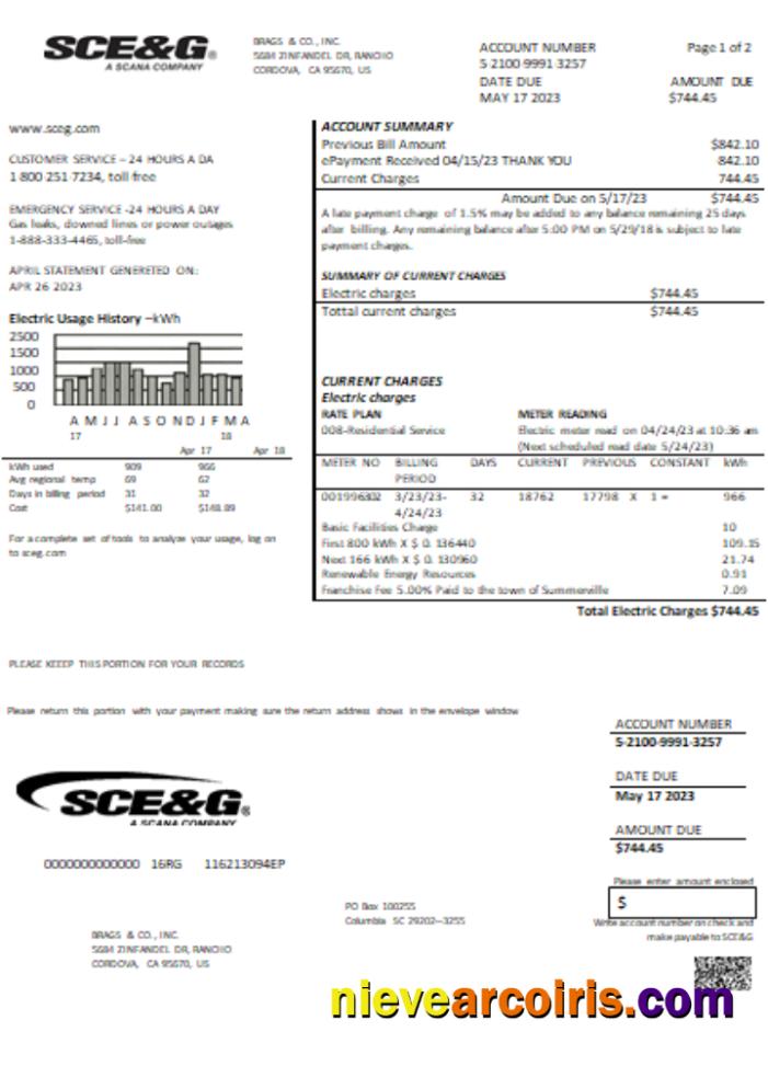 South Carolina SCE&G Electricity Utility Business Bill, SCR Template