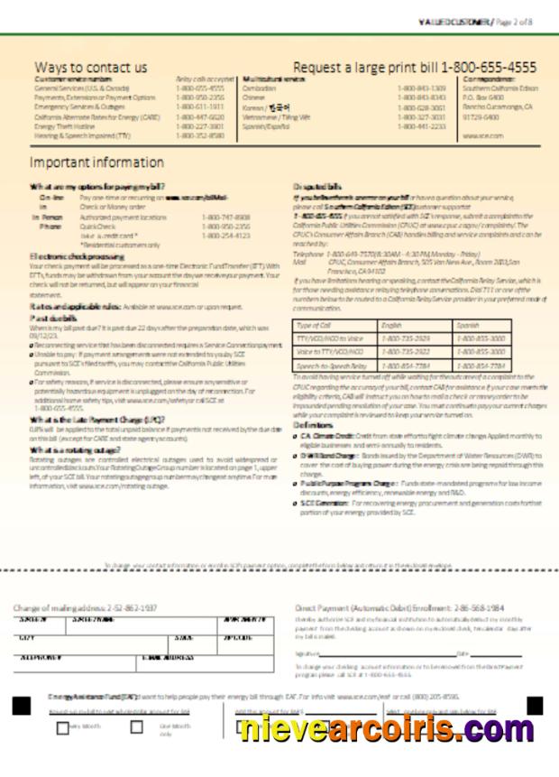 Southern California EDISON Utility Business Bill, Page 2, SCR Photolook