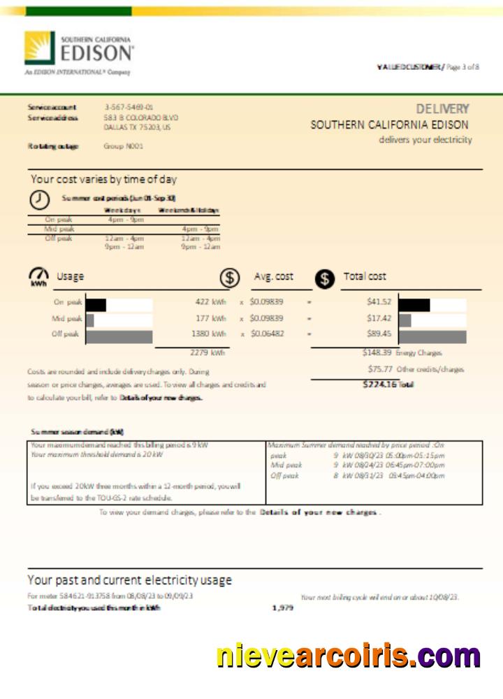 Southern California EDISON Utility Business Bill, Page 3, SCR Sample