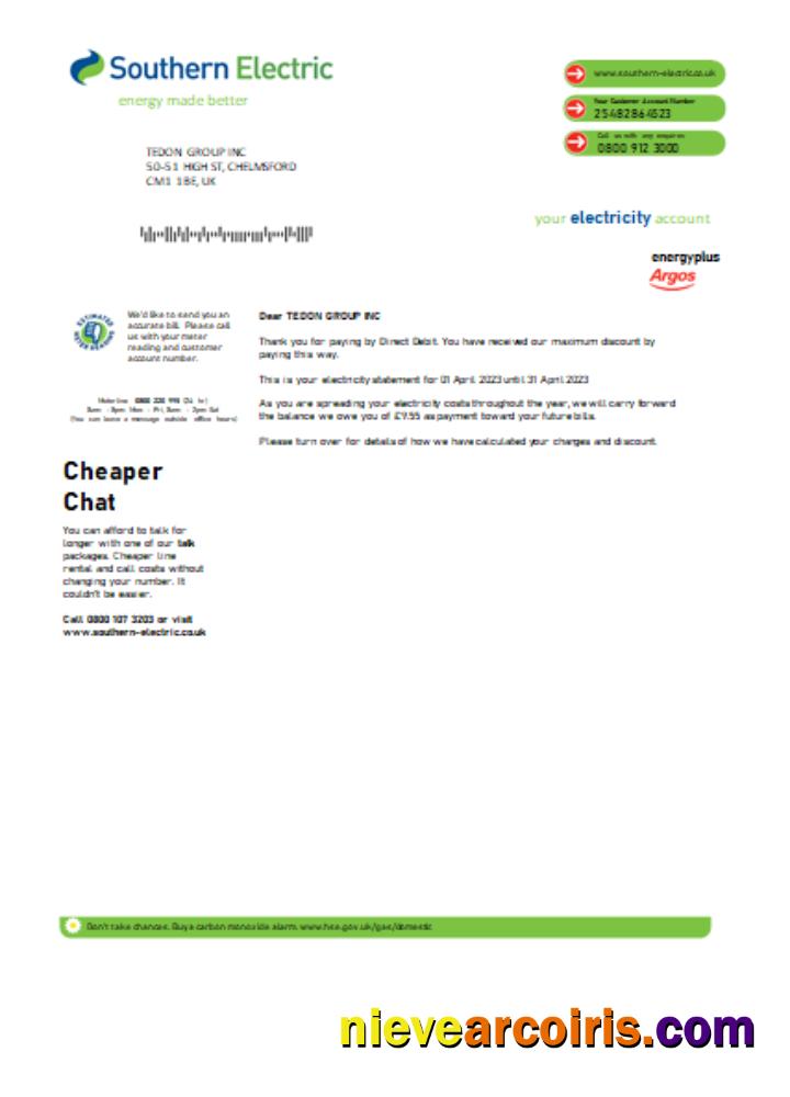 Southern Electric Proof Of Address Utility Business Bill, SCR Photolook