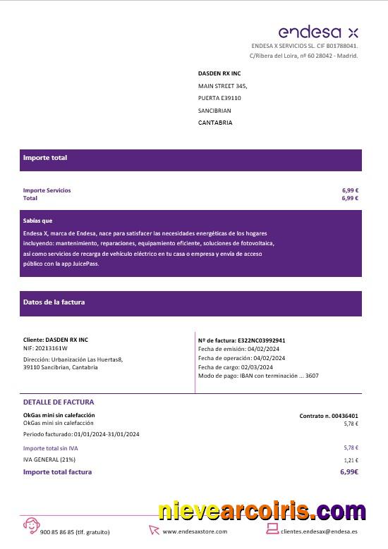 Spain Barcelona Endesa X Electricity Business Utility Bill Word And PDF Formats Sample
