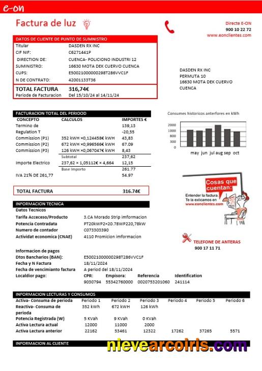 Premium Spain E.ON Electricity Business Utility Bill Template In Word And PDF Formats