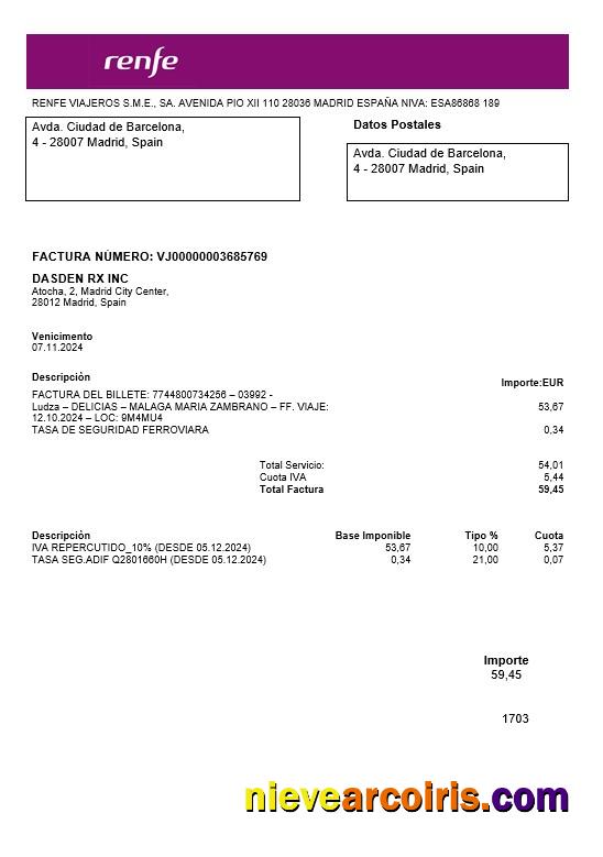Professional Spain Renfe Business Utility Bill Template In Word And PDF Formats