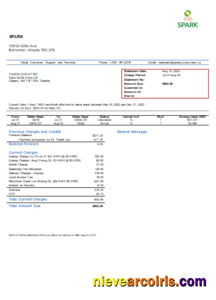 Spark Alberta Utility Business Bill, SCR Template
