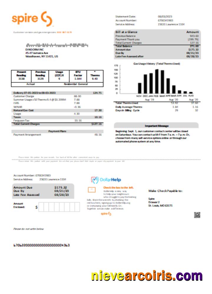 Spire Gas Utility Business Bill, SCR Sample