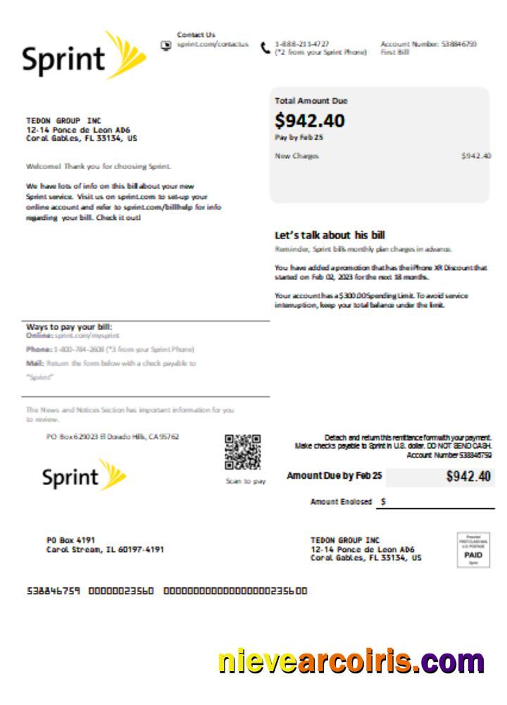 Sprint (T Mobile) Utility Business Bill, SCR Sample