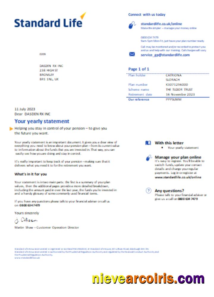 Standard Life Utility Business Bill, SCR Template