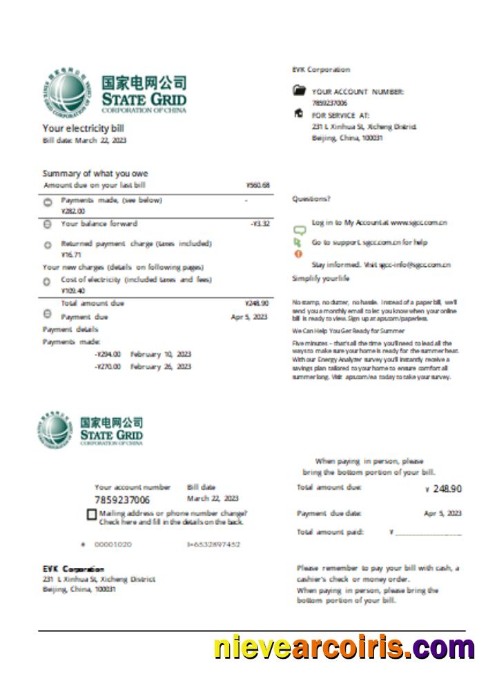 State Grid Corporation Of China Electricity Utility Business Bill SCR Sample