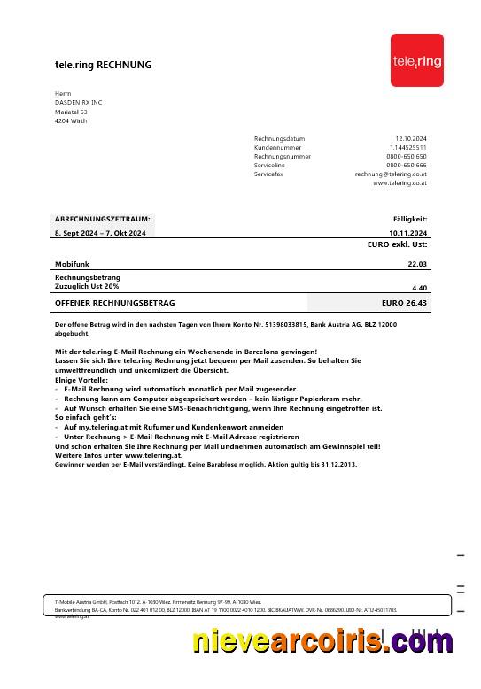 Realistic Sweden Tele Ring Business Utility Bill Template In Word And PDF Formats