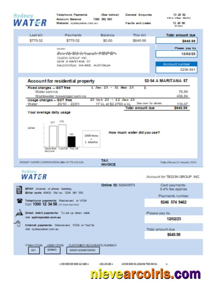 Sydney Water Utility Business Bill, KA Photolook