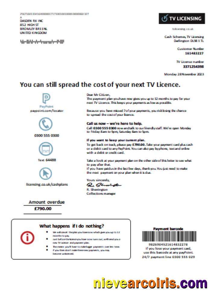 TV Licensing Utility Business Bill, SCR Photolook