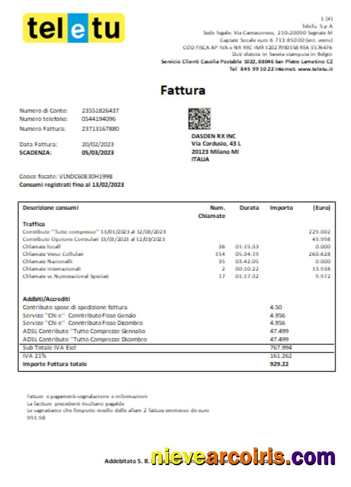 TeleTu S P A Utility Business Bill, SCR Photolook