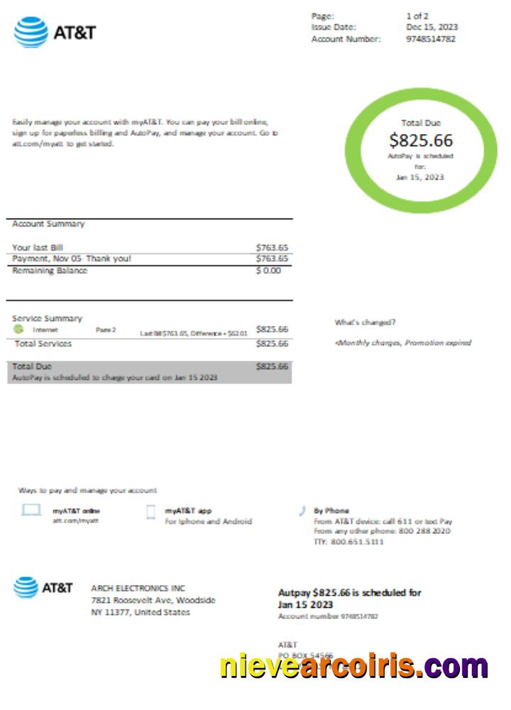 Texas AT&T Easy To Fill Utility Business Bill SCR Template