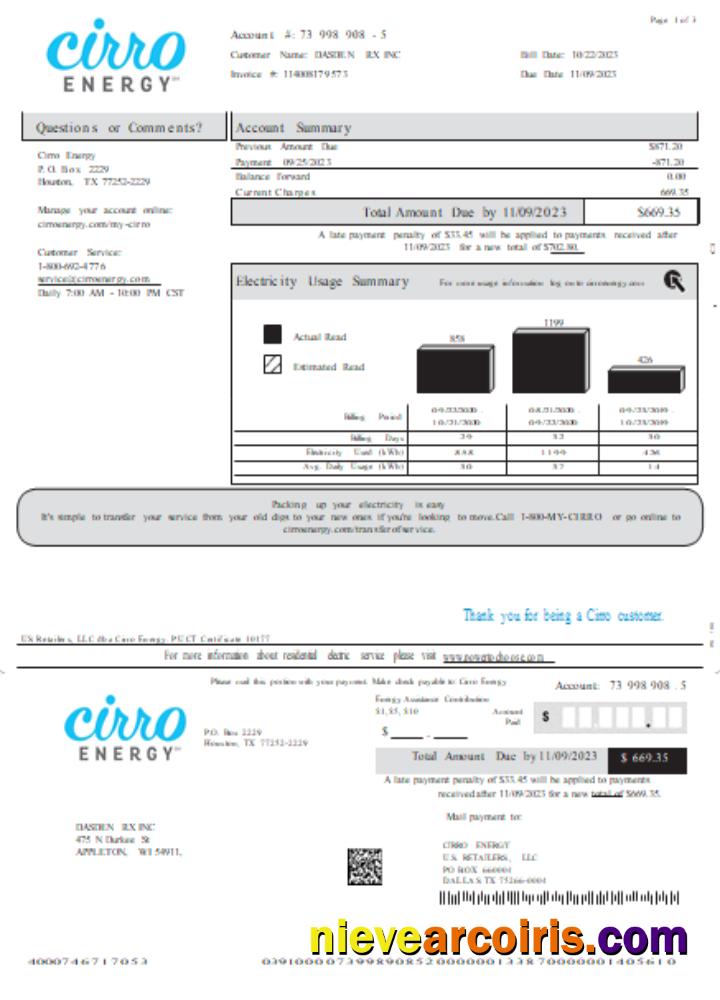 Texas Cirro Energy Utility Business Bill, Page 1 SCR Photolook
