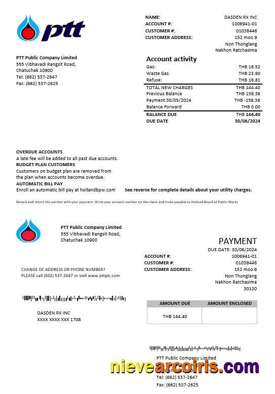 Premium Thailand PTT Gas Business Utility Bill Template In Word And PDF Formats