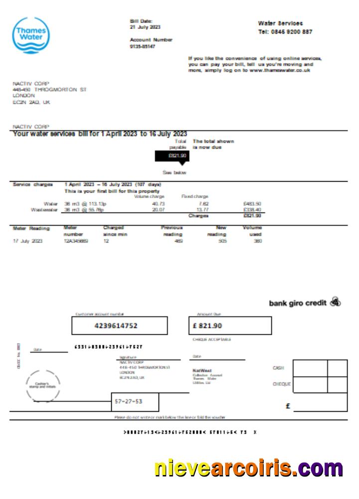 Thames Water Utility Business Bill, SCR Sample