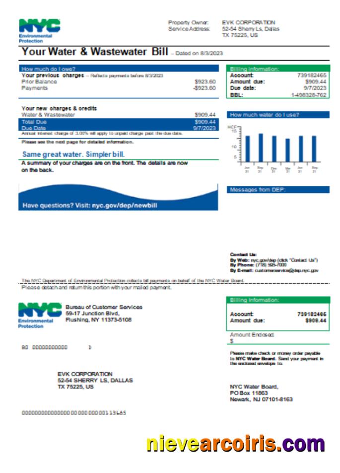 The New York City Department Of Environmental Protection (DEP) Utility Business Bill SCR Template