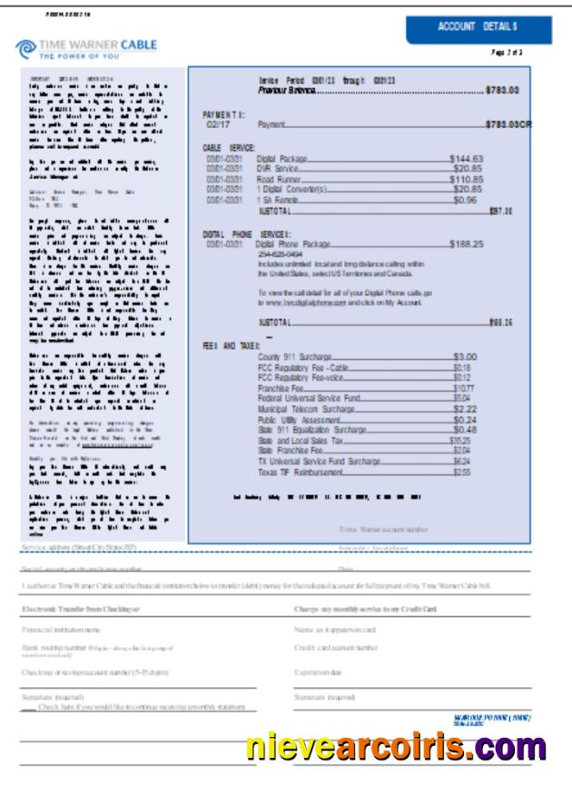 Time Warner Cabel Utility Business Bill, Page 2, SCR Template