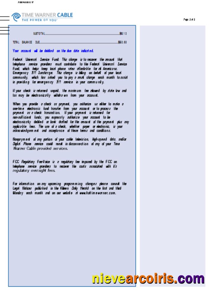 Time Warner Cabel Utility Business Bill, Page 3, SCR Template
