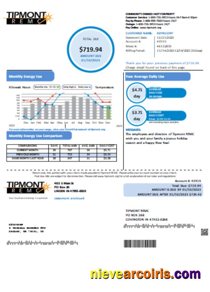 Tipmont REMC Utility Business Bill, SCR Sample
