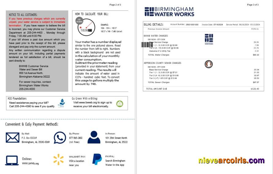 Realistic UNITED KINGDOM BIRMINGHAM WATER Business Utility Bill Word And PDF Template 2 3