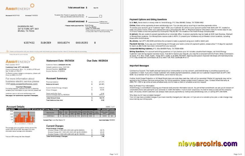 Professional USA Ambit Energy Business Utility Bill Word And PDF Template 1 2