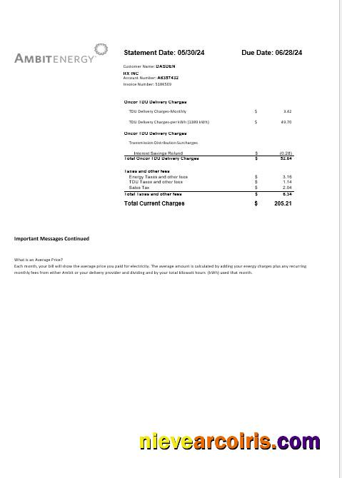 Editable USA Ambit Energy Business Utility Bill Word And PDF Template 3 Page