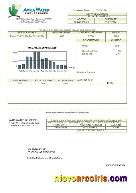 Professional USA Arizona Avra Water Business Utility Bill Template In Word And PDF Formats