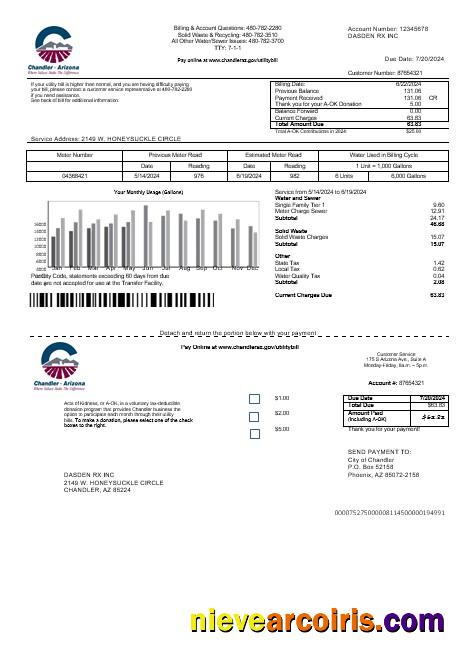 Professional USA Arizona Chandler Business Utilities Bill Template In Word And PDF Formats