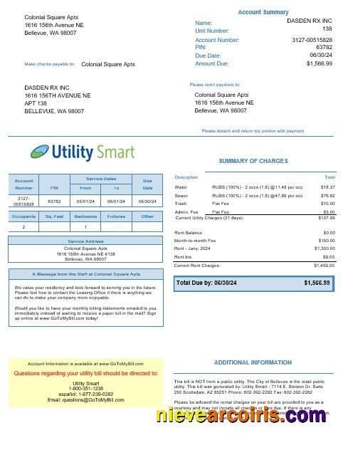 Realistic USA Arizona Utility Smart Business Utility Bill Template In Word And PDF Formats