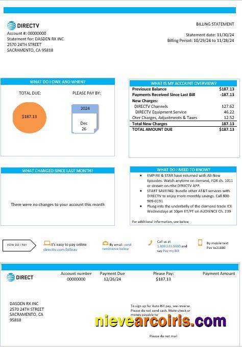 Premium USA California Directv Business Utility Bill Template In Word And PDF Formats, Good For Address Prove