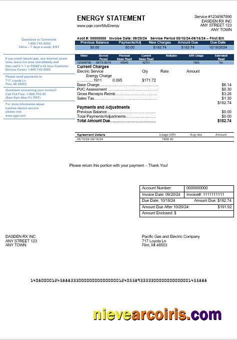 Professional USA California PG&E (Pacific Gas And Electric Company) Business Utility Bill Template In Word And PDF Formats, Version 2