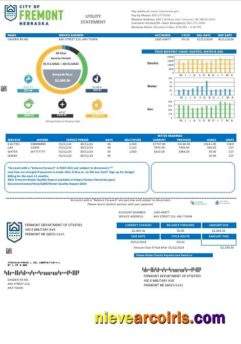 Editable USA City Of Fremont Nebraska Business Utility Bill Word And PDF Template