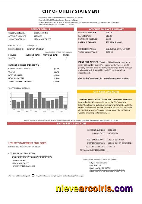 Premium USA City Of Utility Statement Water Business Utility Bill Template In Word And PDF Formats