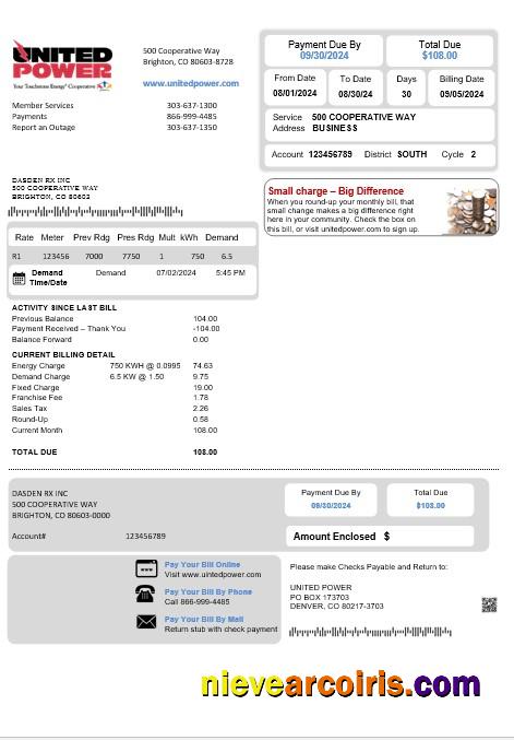 Editable USA Colorado United Power Business Utility Bill Template In Word And PDF Formats